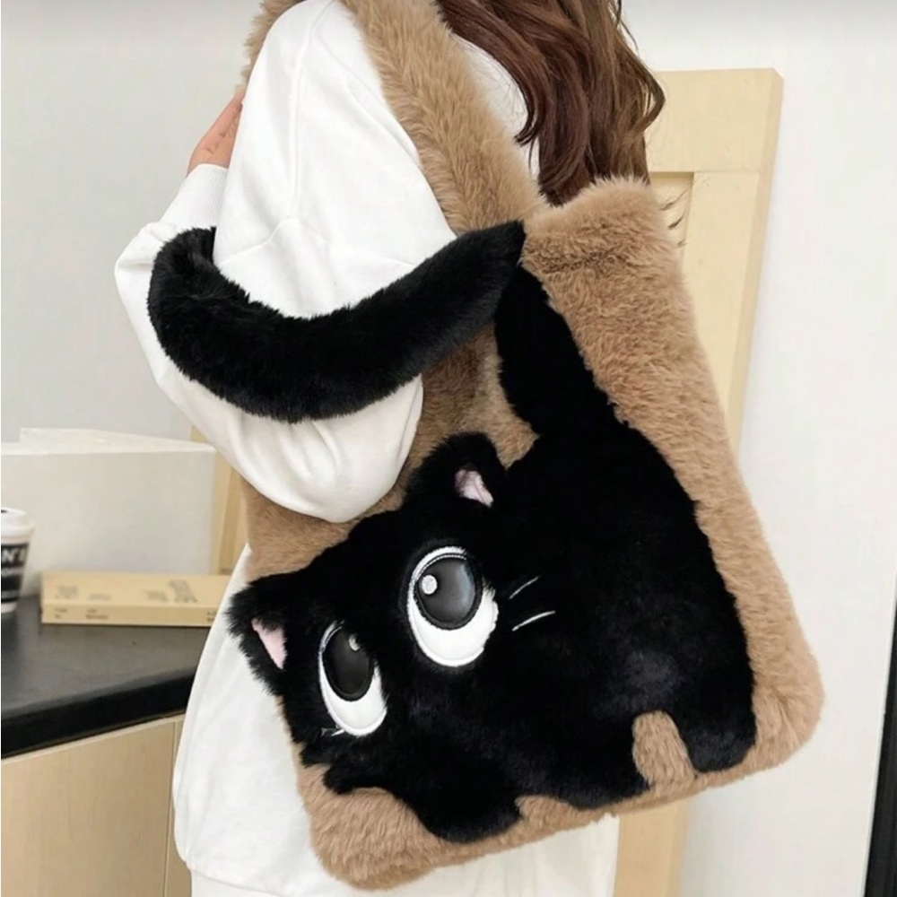 Cute Black Cat Plush Shoulder Bag